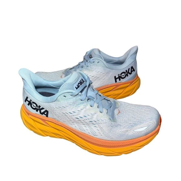 Hoka Men’s Clifton 8 Sky Blue and Tangerine Athletic Shoes size 8.5 main image 6